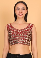 Saree Blouse Readymade Round Neck Mirror Work Party Wear For Saree and lehenga