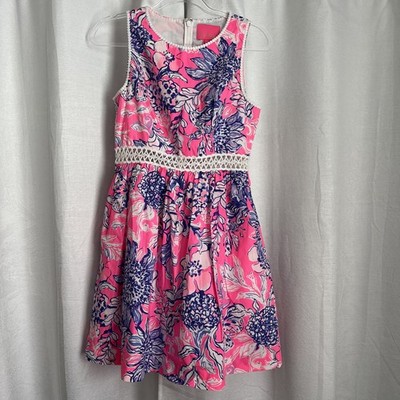 Lilly Pulitzer Alivia Eyelet Flare Dress Pink Tropics Sun Drenched Size 4