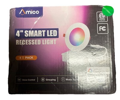 Amico 4 Pack 4 Inch Smart LED Recessed Lighting Voice Control Music Sync -White
