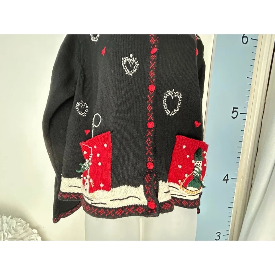 Karen Scott Sport Muñecos de Nieve Navidad Cárdigan Suéter con Cuello de Piel Sintética XL Foto 3 de 4