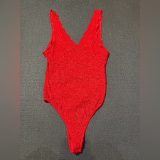 Victoria's Secret Gold Label Red Lace Thong Bodysuit Women's Size Large