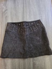 Y2K Vintage B. Dakota Brown Suede Leather Mini Skirt Stud/Grommet Lined Zip 7/8