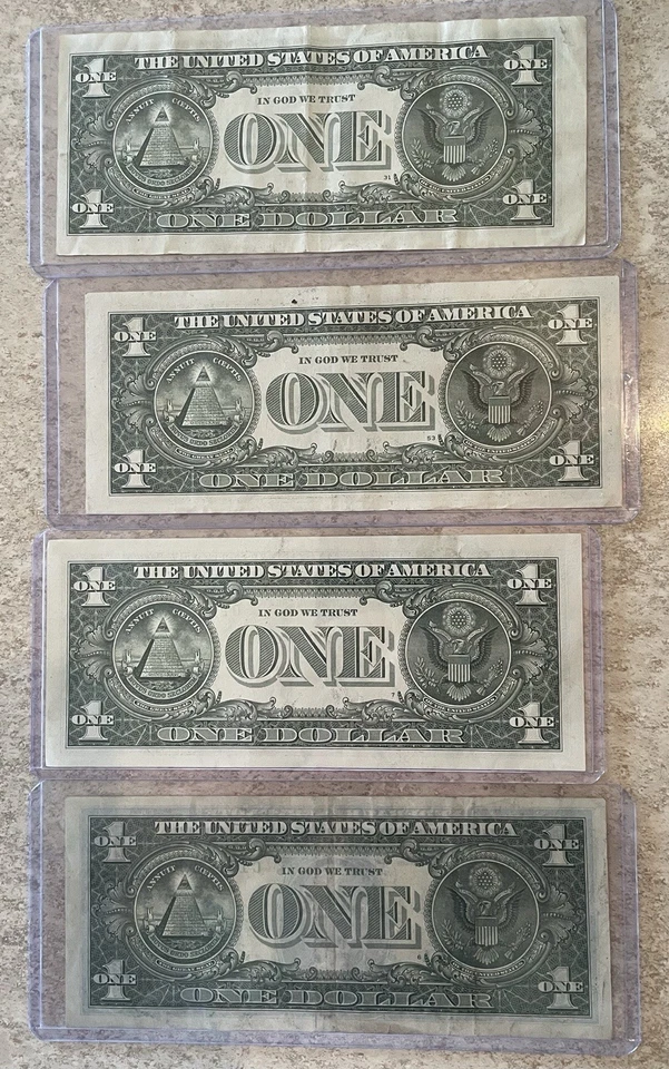 Lot Of 4 $1 ERROR NOTES. High Seal, Miss-cut & Ink? ERRORS. With Holders - Image 2 of 4