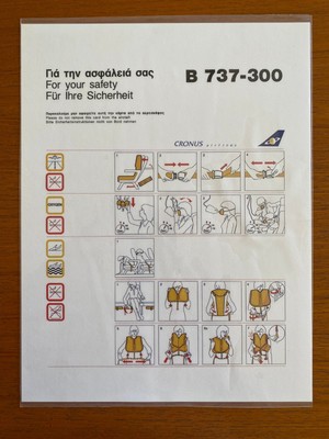 Cronus Airlines Boeing 737-300 Safety Card (laminiert)