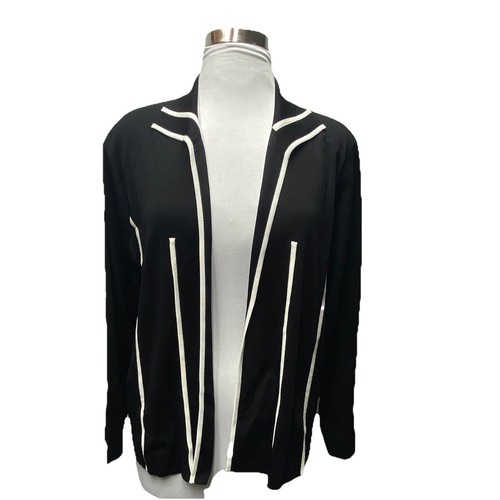 Misook Open Front Collar Knit Cardigan Jacket Black White XL - Picture 1 of 7