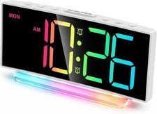 White Dynamic Loud Digital Alarm Clock 7 Color Night Light Adjustable