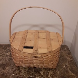 Vintage well built wooden slat fishing basket unknown origin.