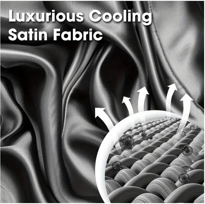 Juego de sábanas de satén de refrigeración 4 piezas, resistente al encogimiento, resistente a la decoloración Foto 4 de 4