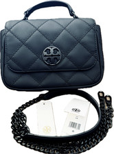 Tory Burch Willa Mini Top Handle Bag Matte Black Quilted Crossbody Unused 528