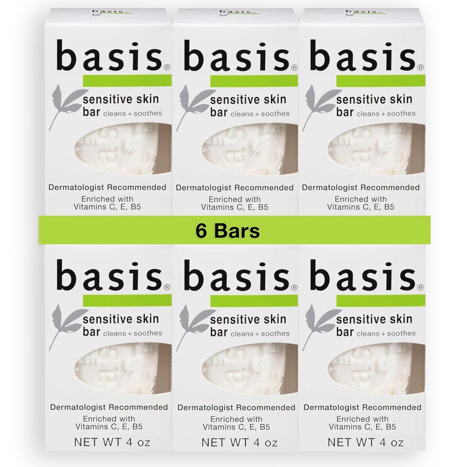 Gentle Basis Sensitive Skin Bar Soap for Body Face Hands 4oz Pack of 6