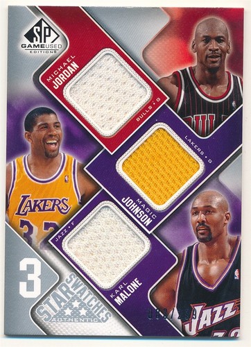 MICHAEL JORDAN MAGIC JOHNSON KARL MALONE 2009/10 SP GAME USED JERSEY PATCH #/299