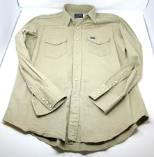 Wrangler Pearl Snap Shirt X Long Tails 17 1/2 x 36 Beige Western Rodeo Canvas