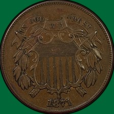 1871 Two Cent Piece Almost Uncirculated AU Coin #43139