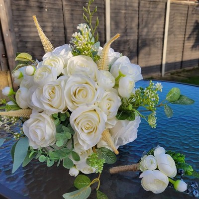 Weiße Rosen künstliche Blumen Zum Selbermachen Hochzeit Bouquet Tisch Herzstück Zuhause
