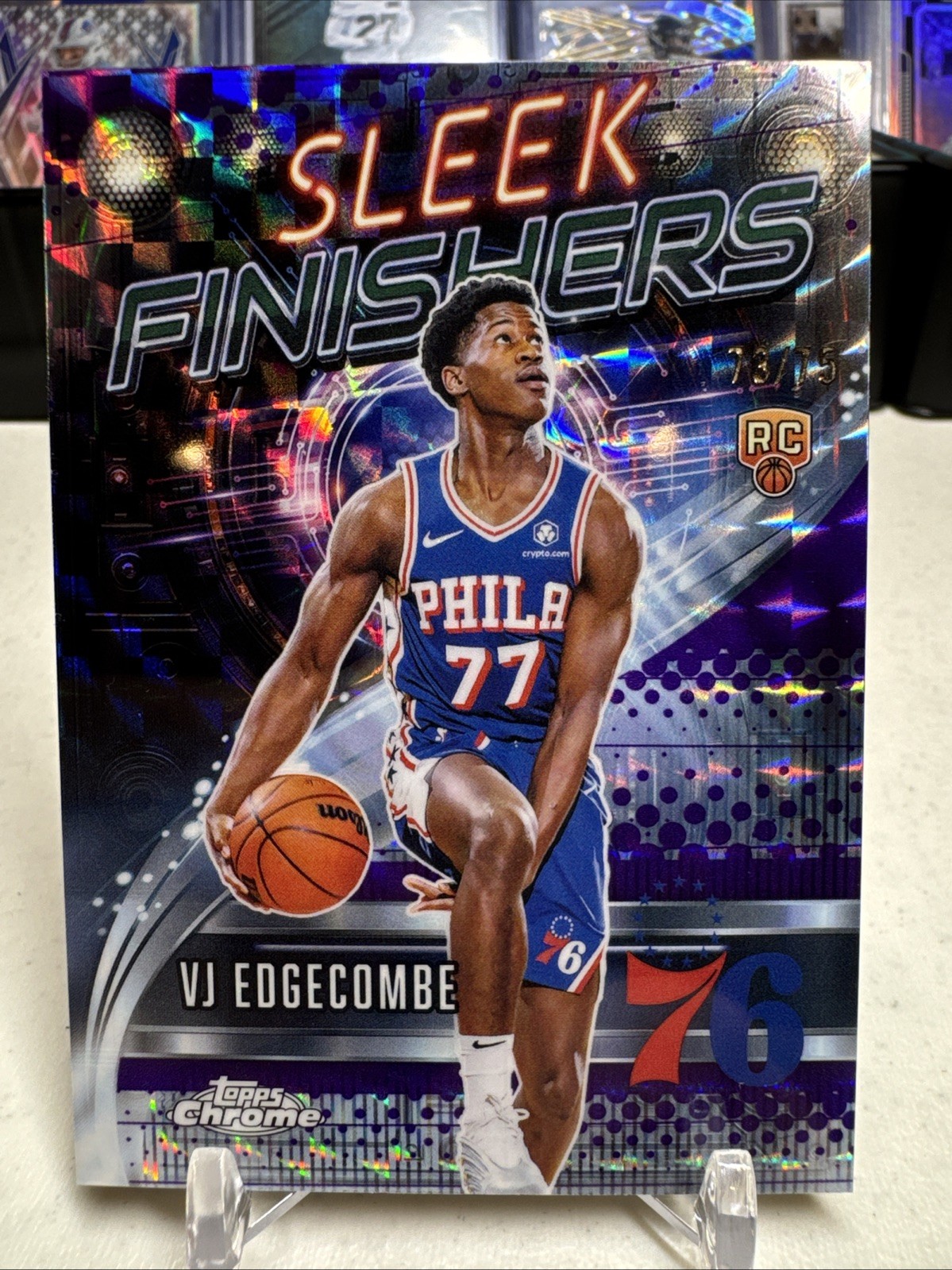 2025-26 Topps Chrome Basketball Sleek Finishers VJ Edgecombe #SF-23 Purple /75