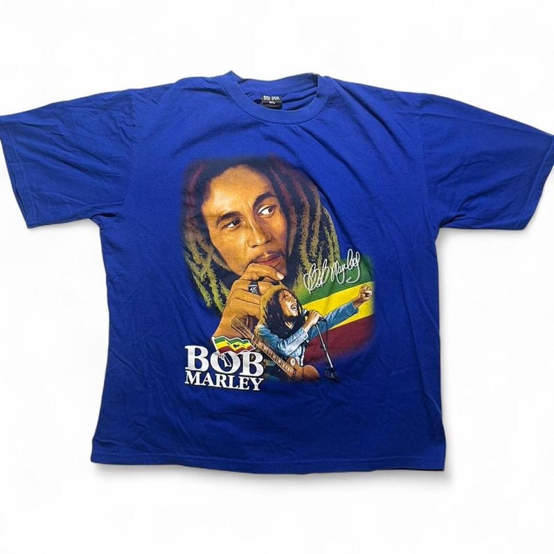 Vintage Bob Marley Shirt XL Double Sided Rap Tee Single Stitch Bai Bon Blue 90s