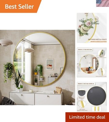 24 Inch Round Mirror, Metal Frame Circle Mirror, Wall Mounted for Entryway, B...