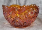 Antique Carnival Glass Bowl Marigold Iridescent Sawtooth Edge 8” Heavy