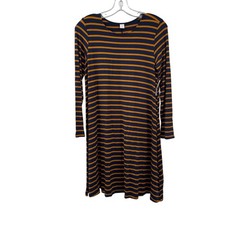 Old Navy Striped Shift Dress Long Sleeve Navy/Mustard Size Small New