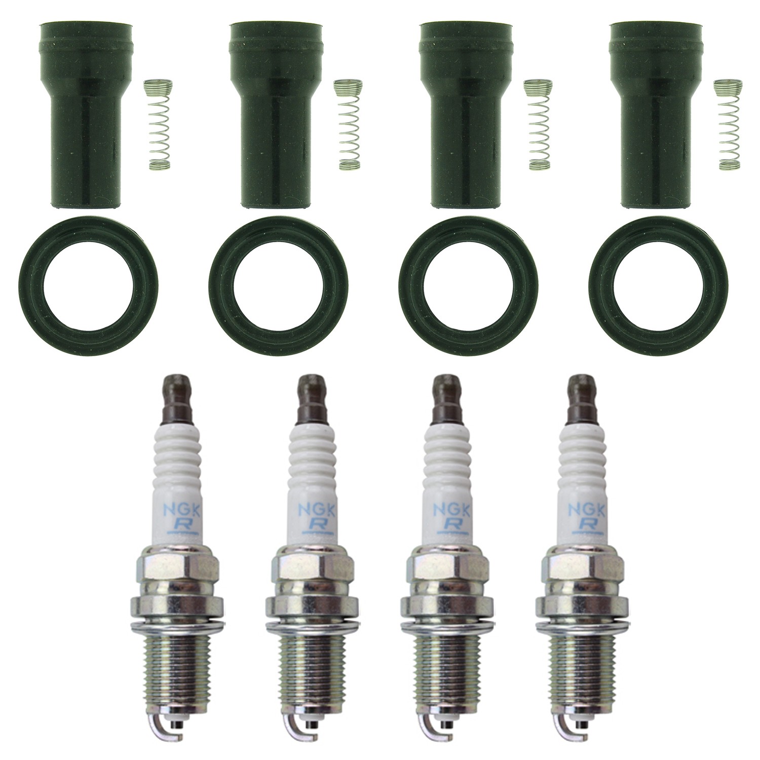 NGK 4 Standard Spark Plugs 4 Coil Boots Kit For Hyundai Accent Kia Rio Rio5 L4