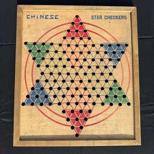 Vintage Star Chinese Checkers Wood Board Game Toys colored points unmarked