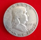1951 Ben Franklin US Half Dollar 90% Silver Coin 50C