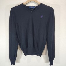 Polo Ralph Lauren Men  s L V-Neck Sweater Black 100 Merino Wool Luxury