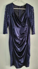 Women's Miusol Silk Crochet Navy Blue Formal Party Dress Size XL NWT