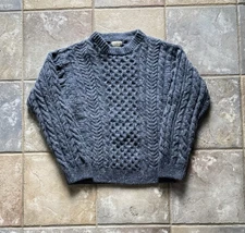 LL Bean Made In Ireland 100% Wool Navy Blue Fisherman Sweater Large