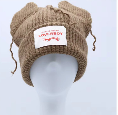 Beige Loverboy Cat Ears Hat Winter Hat Knit Hat Funky Punk Streetwear Beanie