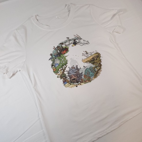Women's Large Studio Ghibli "G" Character Graphic T-Shirt | White Anime Tee