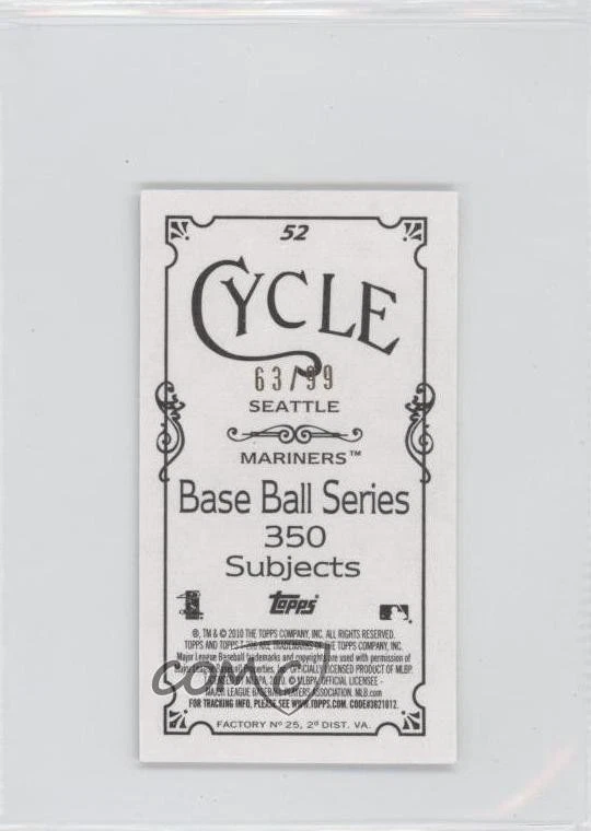 2010 Topps 206 Mini Cycle Back /99 Ichiro Suzuki Ichiro #52 HOF - Image 2 of 2