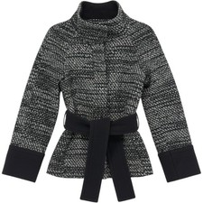 Zara Basic Boucl Tweed Belted Jacket Women's S Black Corpcore Chic EUC