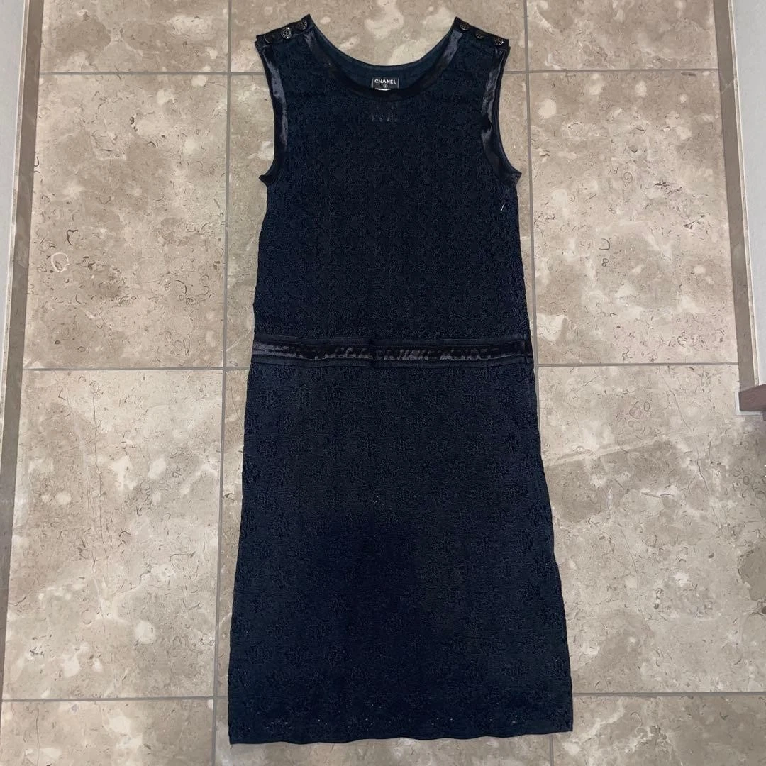Chanel — CHANEL 13P Black Lace Dress Coco Star Button Silk Size 34 France SR2074