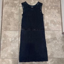 CHANEL 13P Black Lace Dress Coco Star Button Silk Size 34 France SR2074