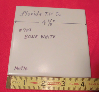 1 pc. Bone White: 4-3/8'' Matte Ceramic Tile by Florida Tile Co.  New Old Stock