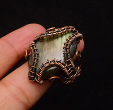 Labradorite Gemstone Copper Wire Wrapped Handmade Jewelry Ring Size 10