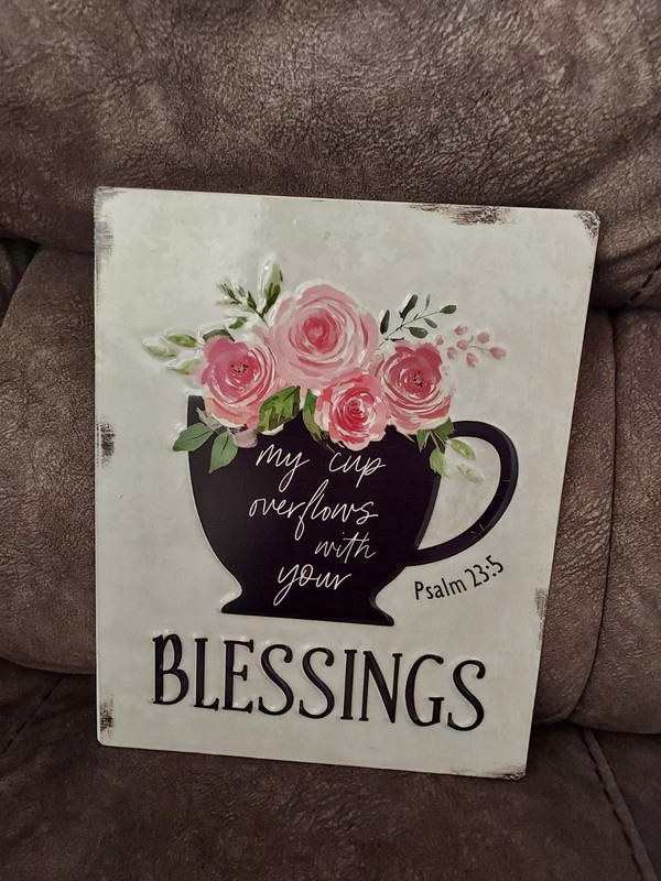 Psalm 23:5 My Cup Overflows With Your Blessings Floral Cup Wall Plaque Sign