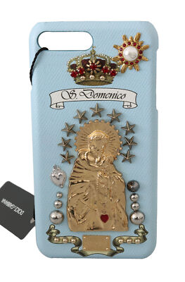 DOLCE & GABBANA Handyhülle Schutzhülle blau Leder St. Domenico iPhone 7-8 Plu...