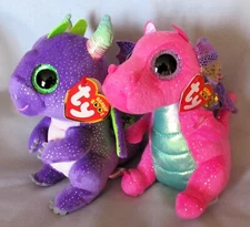 DAPHNE the Purple Dragon & SPITFIRE Dragon -Ty 6" Beanie Boos NEW with Mint Tags