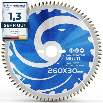 Circular Saw Blade, 260 x 30 mm, with 80 Carbide Teeth, Multi, for Wood