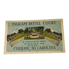 Postcard Ingram Hotel Court Cheraw South Carolina Roadside Linen Card A655