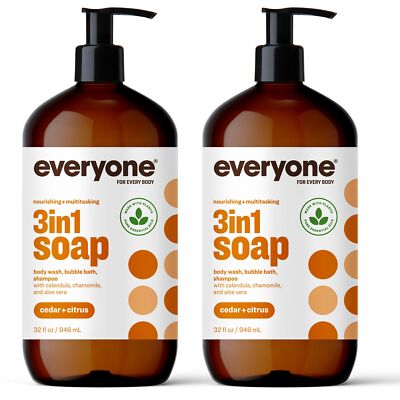 Cedar Citrus 32oz Pack of 2 Everyone 3in1 Soap Shampoo Body Wash Bubble Bath
