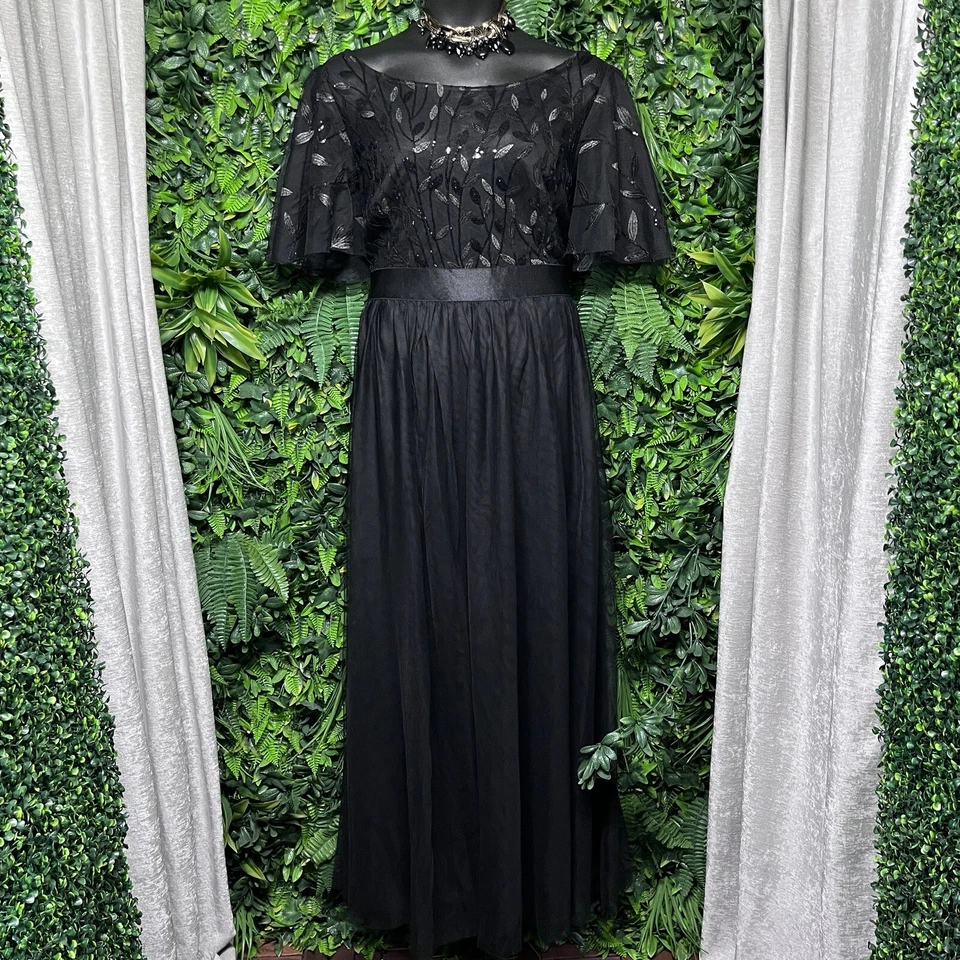 ELEGANTE Vestido Mujer 4XL Noche Boda Negro Capas Formal Tul Vestido 2542 Foto 2 de 4