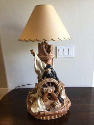 Apsit Bros 1980s Nautical Lamp Vintage Sea Captain 24 Inch  Vintage Nautical Captain Table Lamp with Pleated Shade main image 2