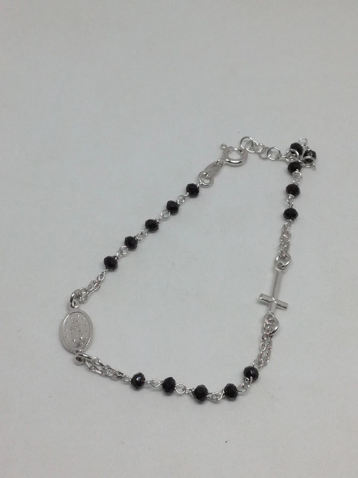BRACCIALE ARGENTO ROSARIO GRANI ONICE SFACCETTATA MM 4 MADONNA MIRACOLOSA EXPLOI - Immagine 4 di 4