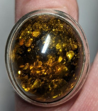 VINTAGE AMBER STERLING SILVER RING SIZE 6 3/4 HALLMARKED 925 ON OUTSIDE
