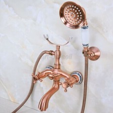 Antique Red Copper Wall Mount Bathroom Clawfoot Bath Tub Faucet w/ Hand Shower