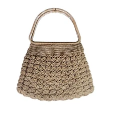 Vintage Large Swirl Double Handled Crochet Bubble Stitch Hobo Style Handbag