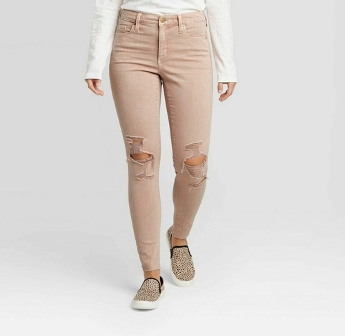 Pink High Rise Skinny Distressed Jeans 